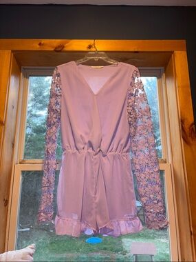 Lavender Lace Sleeve Romper